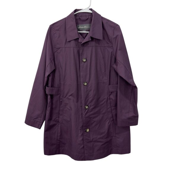 Eddie Bauer Womens Purple Trench Coat SZ L Button Closure Unlined Classic Style - Picture 11 of 11